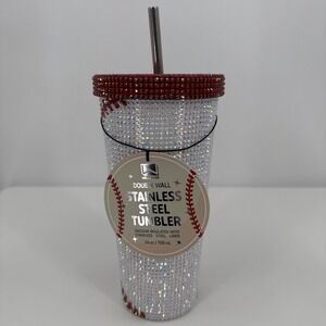 24 OZ/709 ML WELLNESS DOUBLE WALL STAINLESS STEEL‎ Baseball TUMBLER RHINESTONE